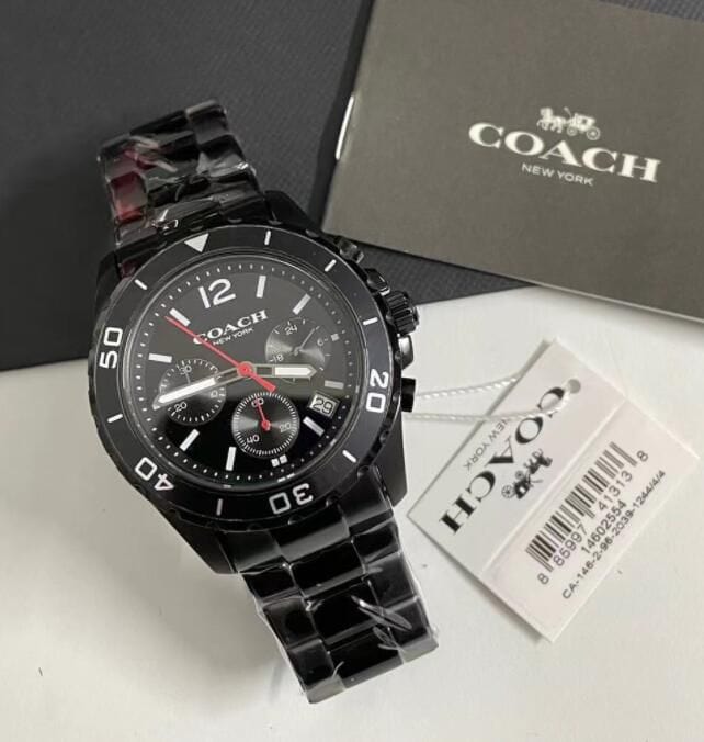Coach Kent Chronograph Black Dial Black Steel Strap Watch for Men - 14602554