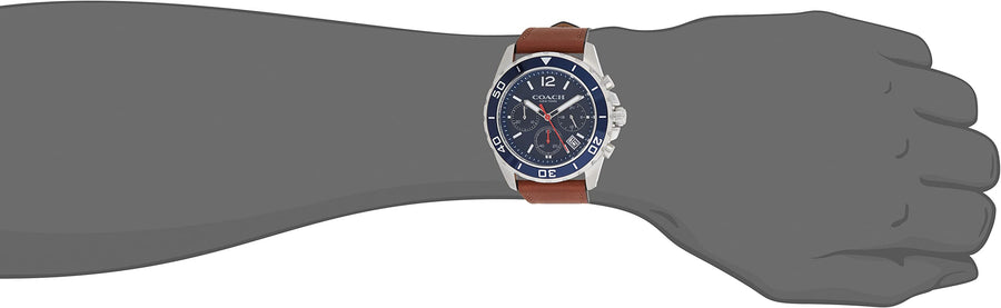 Coach Kent Chronograph Blue Dial Brown Leather Strap Watch for Men - 14602560