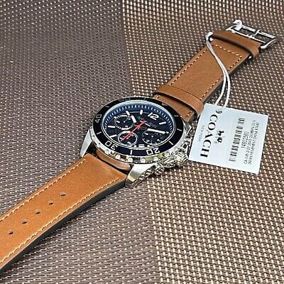 Coach Kent Chronograph Blue Dial Brown Leather Strap Watch for Men - 14602560