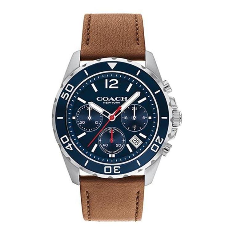 Coach Kent Chronograph Blue Dial Brown Leather Strap Watch for Men - 14602560