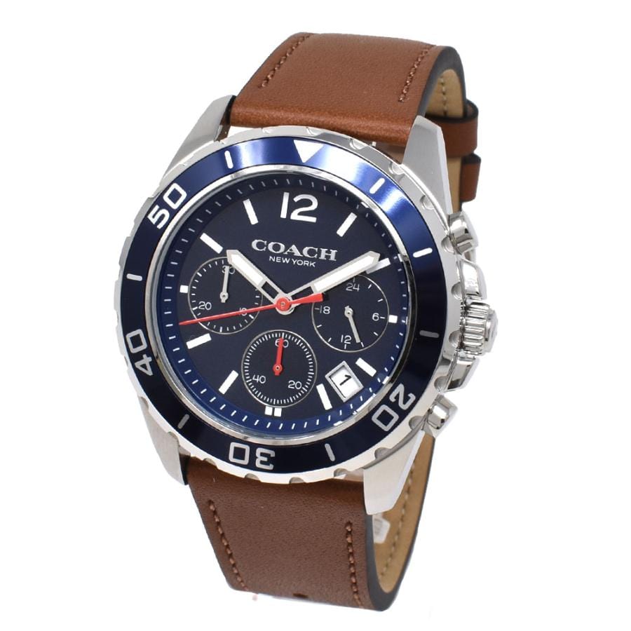Coach Kent Chronograph Blue Dial Brown Leather Strap Watch for Men - 14602560