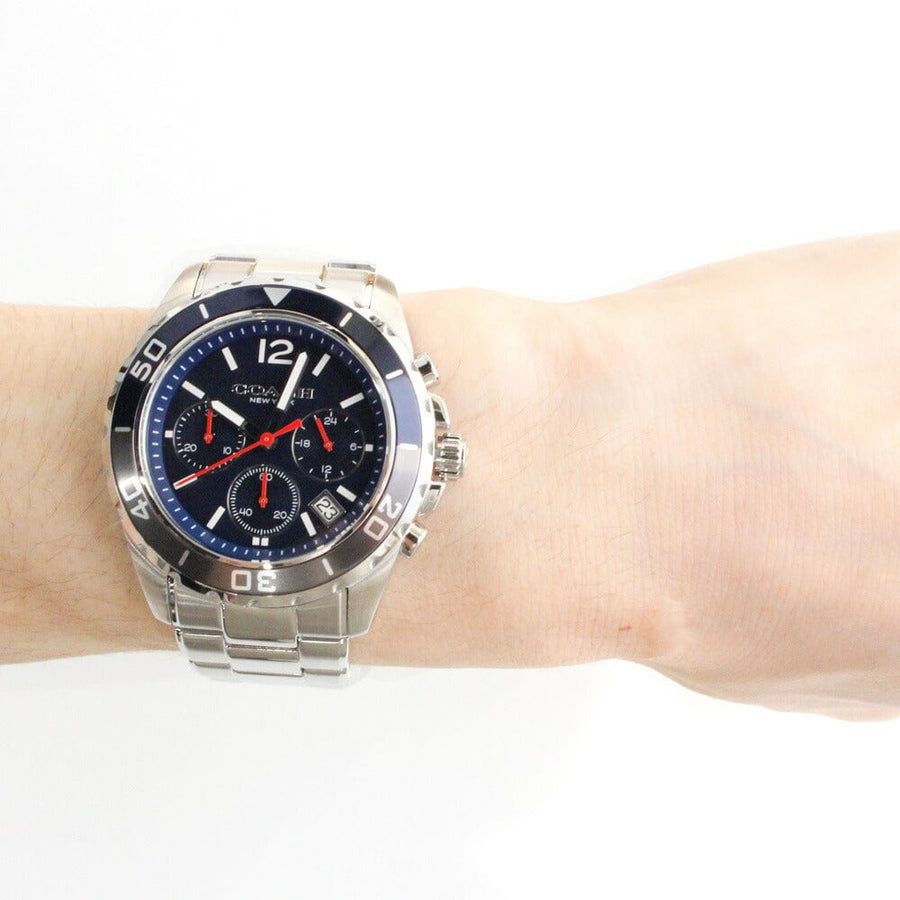 Coach Kent Chronograph Blue Dial Silver Steel Strap Watch for Men - 14602555