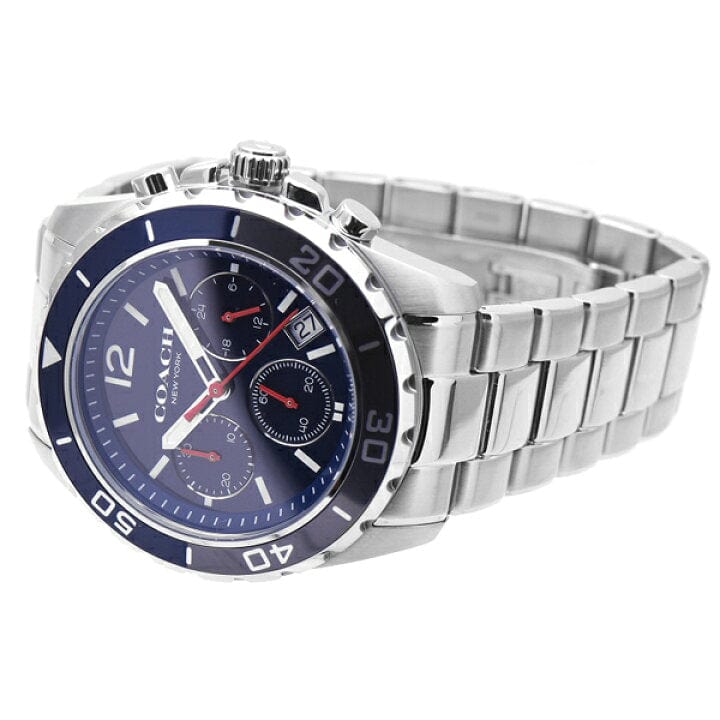 Coach Kent Chronograph Blue Dial Silver Steel Strap Watch for Men - 14602555