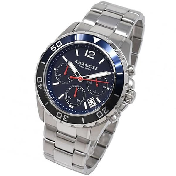 Coach Kent Chronograph Blue Dial Silver Steel Strap Watch for Men - 14602555