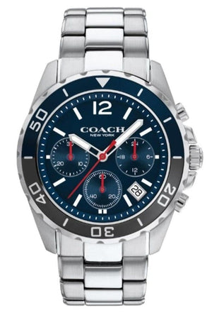 Coach Kent Chronograph Blue Dial Silver Steel Strap Watch for Men - 14602555
