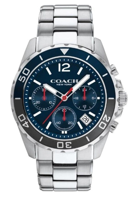 Coach Kent Chronograph Blue Dial Silver Steel Strap Watch for Men - 14602555