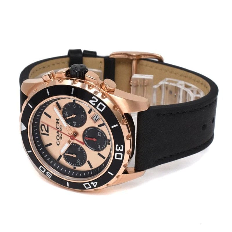 Coach Kent Chronograph Rose Gold Dial Black Leather Strap Watch for Men - 14602559