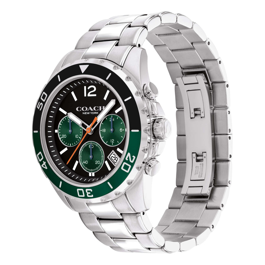 Coach Kent Green Dial Silver Steel Strap Watch for Men - 14602557