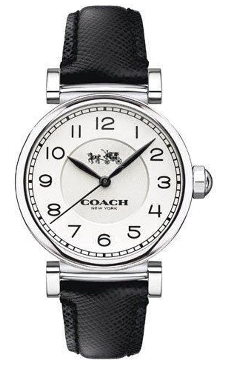 Coach Madison White Dial Black Leather Strap Watch for Women - 14502406