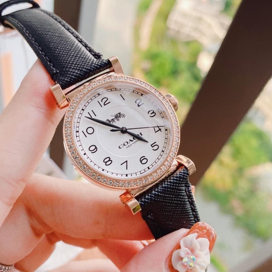 Coach Madison White Dial Black Leather Strap Watch for Women - 14503396