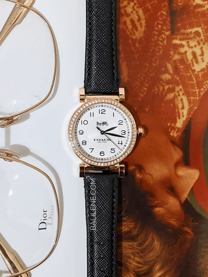 Coach Madison White Dial Black Leather Strap Watch for Women - 14503396