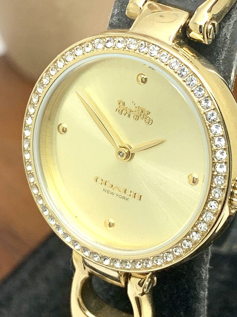 Coach Park Diamonds Gold Dial Gold Steel Strap Watch for Women - 14503171