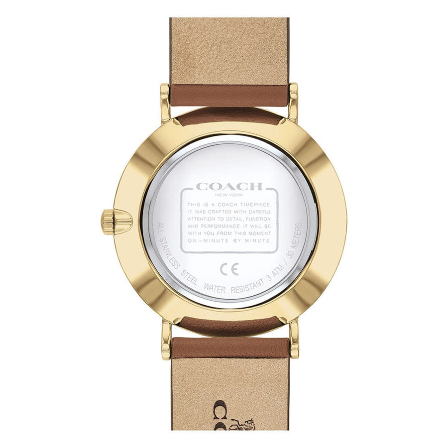 Coach Perry Analog Gold Dial Brown Leather Strap Watch for Women - 14503331-C