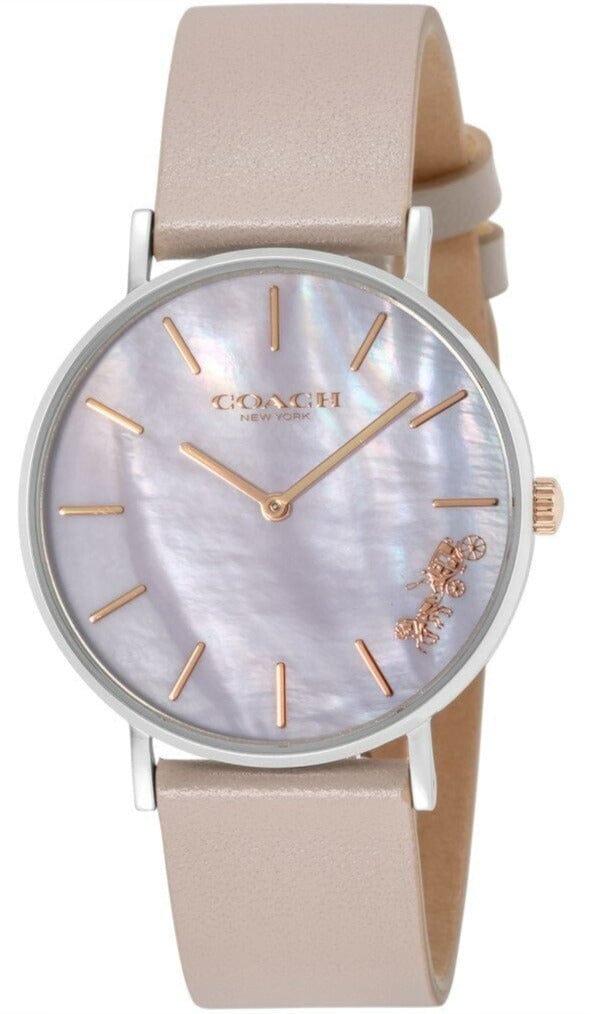 Coach Perry Mother of Pearl Dial Light Grey Leather Strap Watch for Women - 14503245