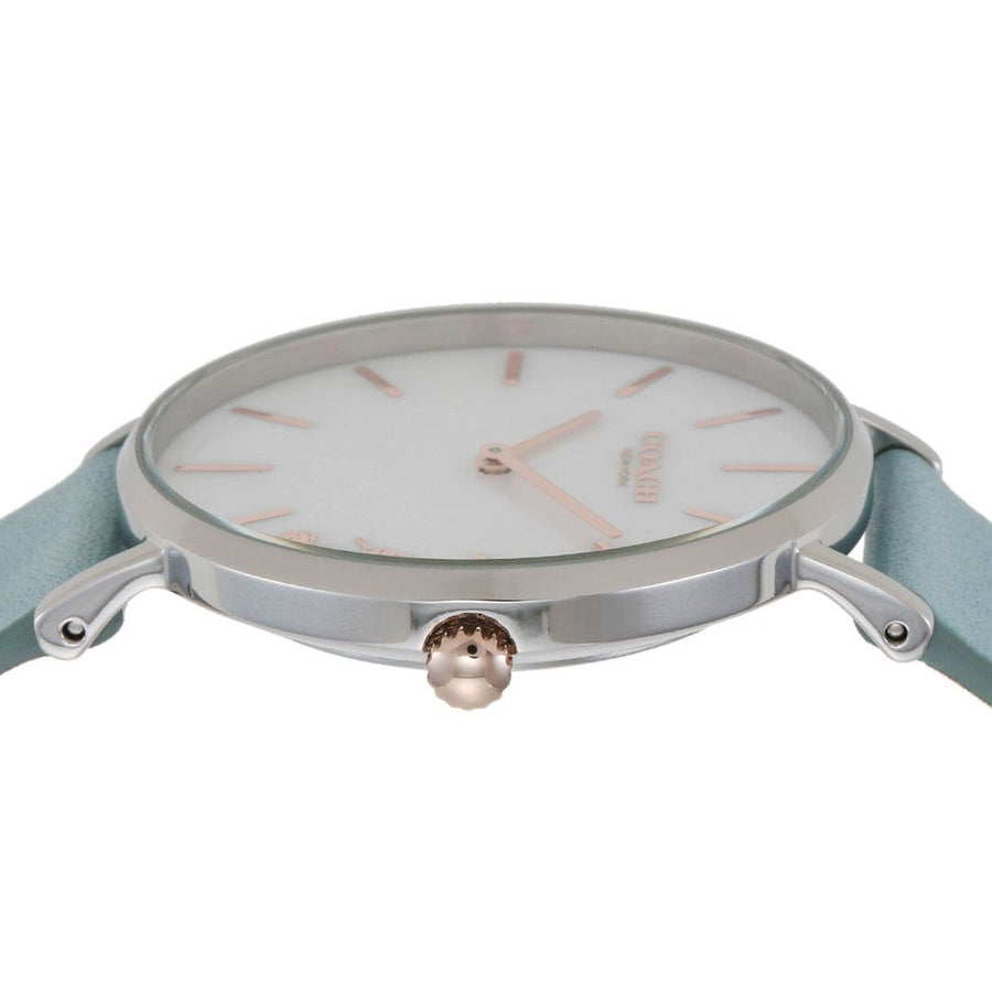 Coach Perry Mother of Pearl White Dial Blue Leather Strap Watch for Women - 14503271