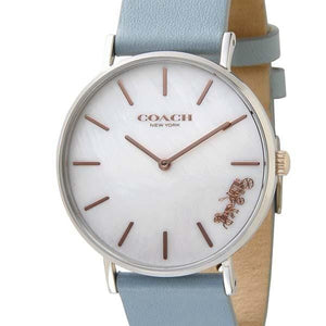 Coach Perry Mother of Pearl White Dial Blue Leather Strap Watch for Women - 14503271