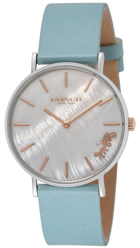 Coach Perry Mother of Pearl White Dial Blue Leather Strap Watch for Women - 14503271