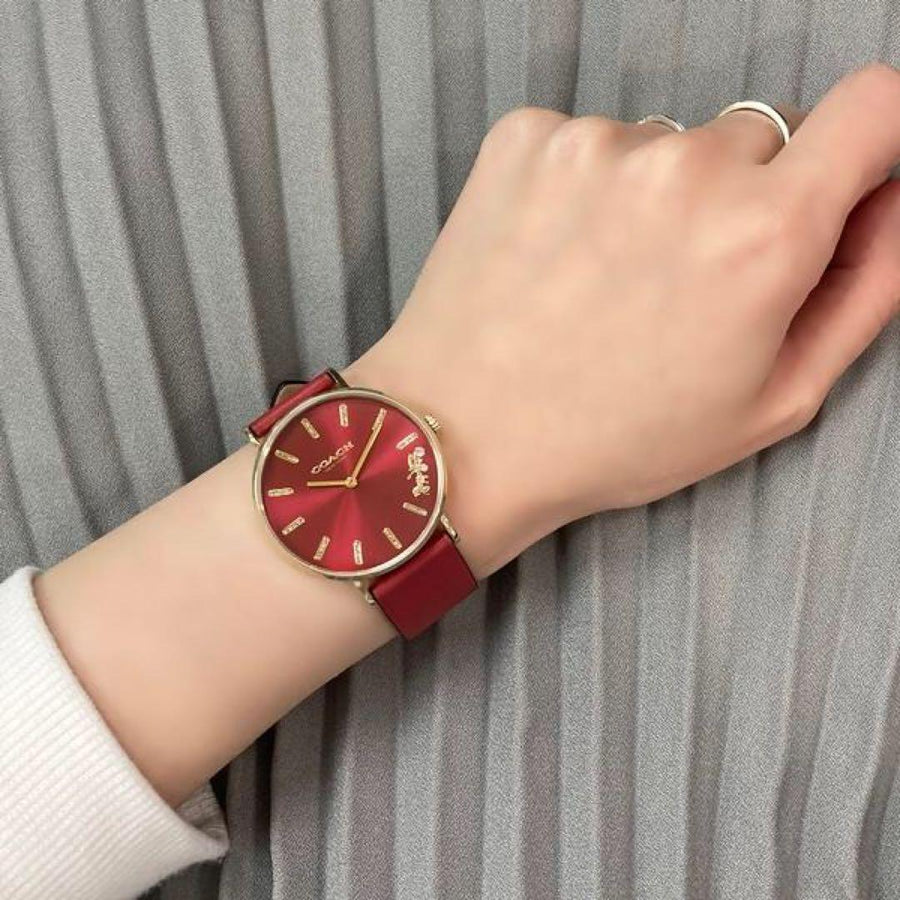Coach Perry Red Dial Red Leather Strap Watch for Women - 14503852