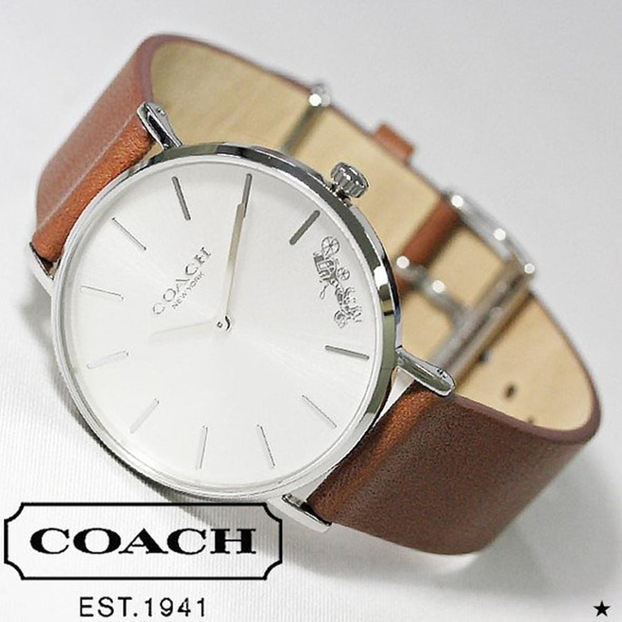 Coach Perry Silver Dial Brown Leather Strap Watch for Women - 14503120