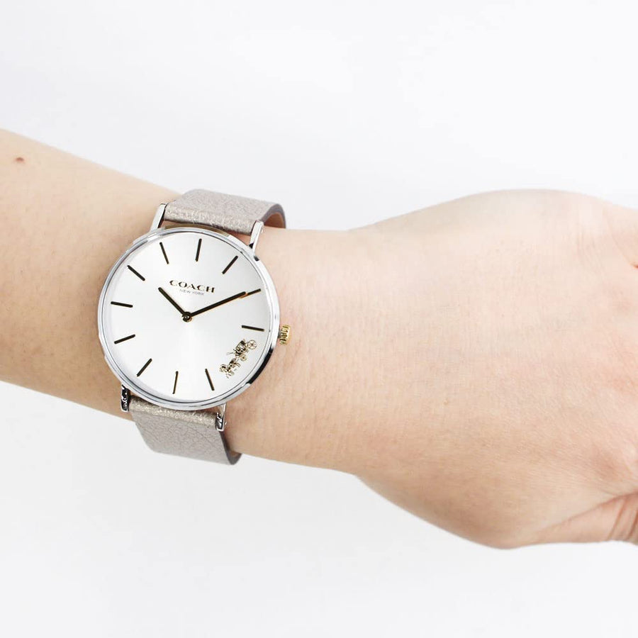 Coach Perry White Dial Beige Leather Strap Watch for Women - 14503157