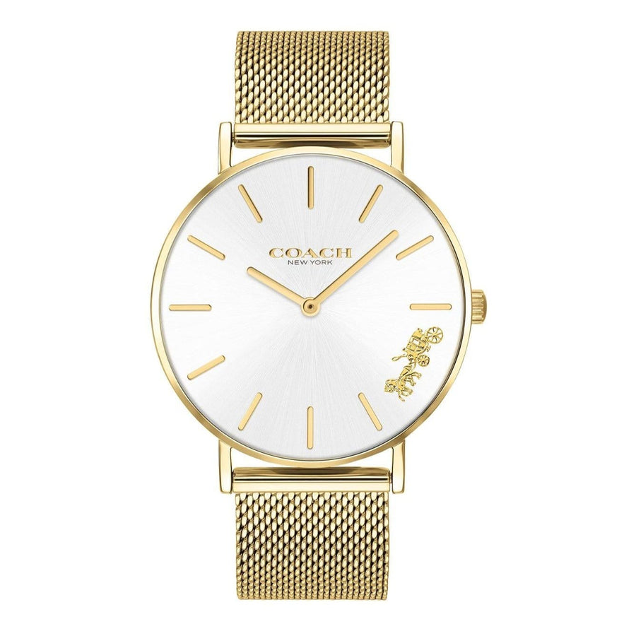Coach Perry White Dial Gold Mesh Bracelet Watch for Women - 14503125