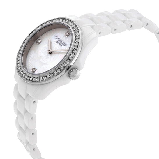 Coach Preston Mother of Pearl White Dial White Steel Strap Watch for Women - 14503662