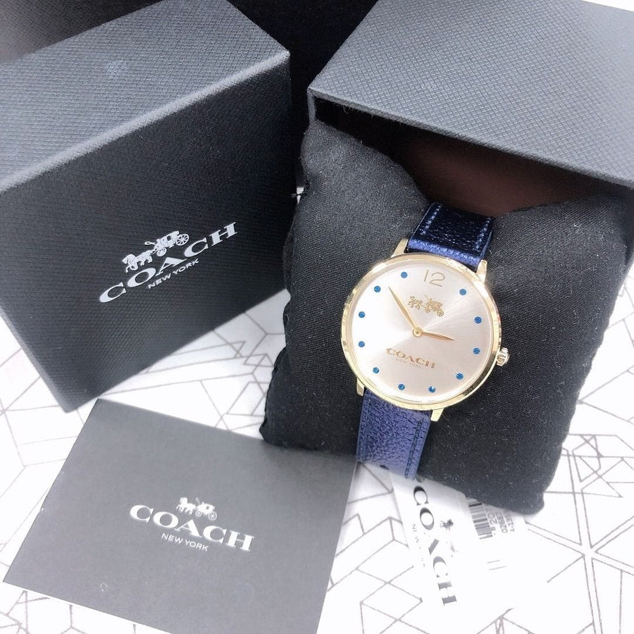 Coach Slim Easton Silver Dial Blue Leather Strap Watch for Women - 14502687