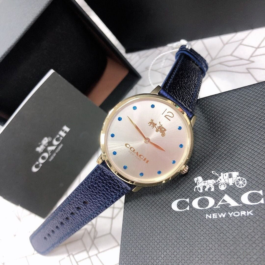 Coach Slim Easton Silver Dial Blue Leather Strap Watch for Women - 14502687