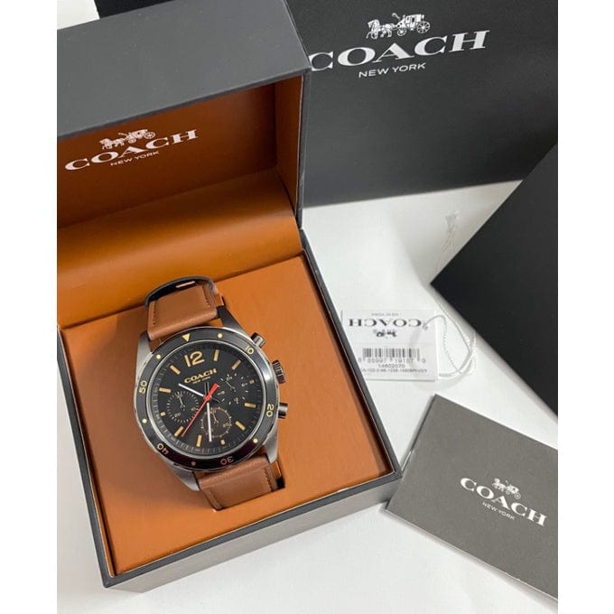 Coach Sullivan Chronograph Black Dial Brown Leather Strap Watch for Men - 14602070