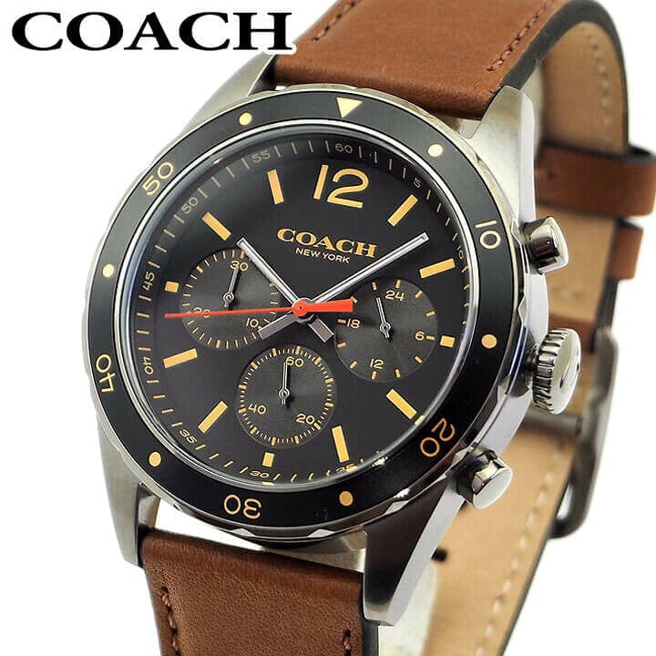 Coach Sullivan Chronograph Black Dial Brown Leather Strap Watch for Men - 14602070