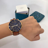 Fossil Grant Sport Chronograph Blue Dial Brown Leather Strap Watch for Men - FS5268