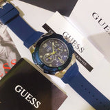 Guess Genesis Multi Function Analog Blue Dial Blue Rubber Strap Watch For Men - W1254G1