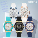 Guess Overdrive White Dial Turquoise Rubber Strap Watch for Women - W0149L3