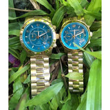 Michael Kors Runway Stop Hunger Blue Dial Gold Steel Strap Watch for Men - MK8315