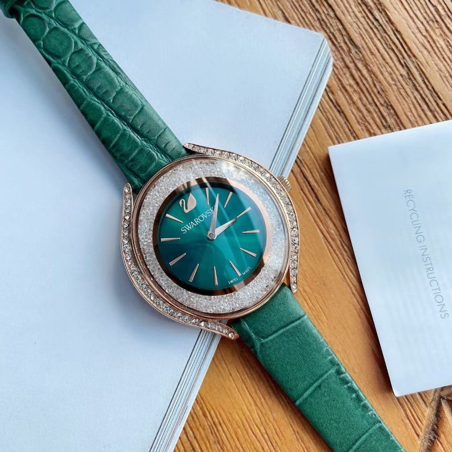 Swarovski Crystalline Aura Green Dial Green Leather Strap Watch for Women - 5644078