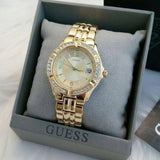 Guess Dazzling Diamonds Gold Dial Gold Steel Strap Watch for Women - W85110L1