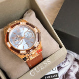 Guess Limelight Quartz White Dial Brown Leather Strap Watch For Women - W0775L7