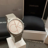 Calvin Klein Minimal White Dial Silver Mesh Bracelet Watch for Women - K3M52152