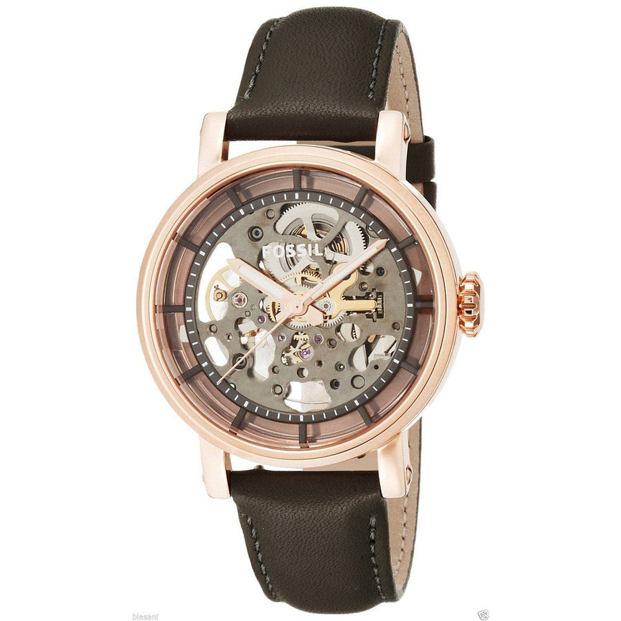 Fossil Boyfriend Automatic Skeleton Grey Dial Grey Leather Strap Watch for Women - ME3089