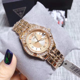 Guess Crystal Diamonds Rose Gold Dial Rose Gold Steel Strap Watch For Women - W11069L1