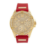 Guess Frontier Diamonds Gold Dial Red Rubber Strap Watch for Women - GW0045L2