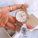 Michael Kors Sofie Chronograph Mother of Pearl White Dial Rose Gold Steel Strap Watch For Women - MK6576