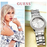 Guess Bedazzle Diamonds Silver Dial Silver Steel Strap Watch For Women - W1097L1