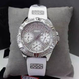 Guess Frontier Diamonds Silver Dial White Rubber Strap Watch For Women - W1160L4