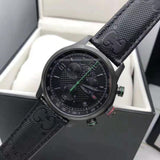 Gucci G Timeless Quartz Chronograph Black Dial Black Leather Strap Watch For Men - YA126244