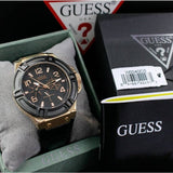 Guess Rigor Analog Black Dial Black Leather Strap Watch For Men - W0040G5