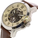 Fossil Grant Automatic Beige Skeleton Dial Brown Leather Strap Watch for Men - ME3099