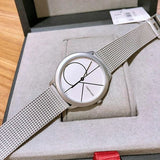 Calvin Klein Minimal White Dial Silver Mesh Bracelet Watch for Women - K3M5215X