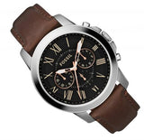 Fossil Grant Chronograph Black Dial Brown Leather Strap Watch for Men - FS4813