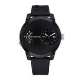 Tommy Hilfiger Denim Black Dial Black Rubber Strap Watch for Men - 1791555